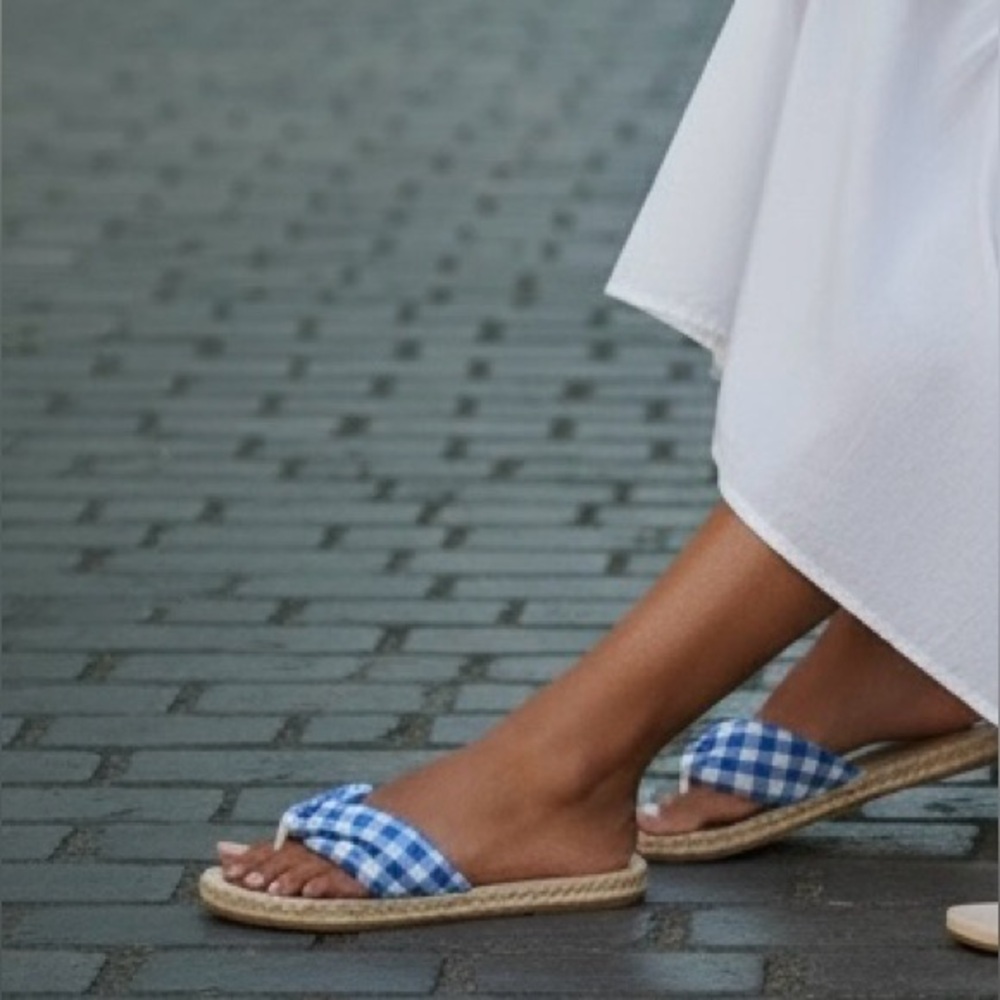 Dodo Bar Or Catalina Gingham Check Thong Espadrille Sandals Women Size 40